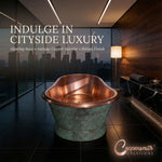 Load image into Gallery viewer, Slanting Base Copper Bathtub Hammered Antique Copper Interior & Patina Exterior Finish