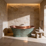 Load image into Gallery viewer, Slanting Base Copper Bathtub Hammered Antique Copper Interior & Patina Exterior Finish