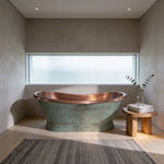 Load image into Gallery viewer, Slanting Base Copper Bathtub Hammered Antique Copper Interior & Patina Exterior Finish