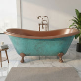Clawfoot Copper Bathtub Plain Antique Finish Interior & Patina Exterior