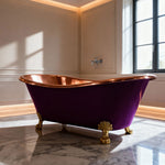 Load image into Gallery viewer, Clawfoot Copper Bathtub Polish Copper Inside RAL 4007 Purple violet Outside