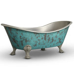 Load image into Gallery viewer, Clawfoot Copper Bathtub Verdigris Patina Exterior & Tin Interior Double Slipper