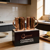 Cylindrical Copper Mugs Plain (Set of Two)