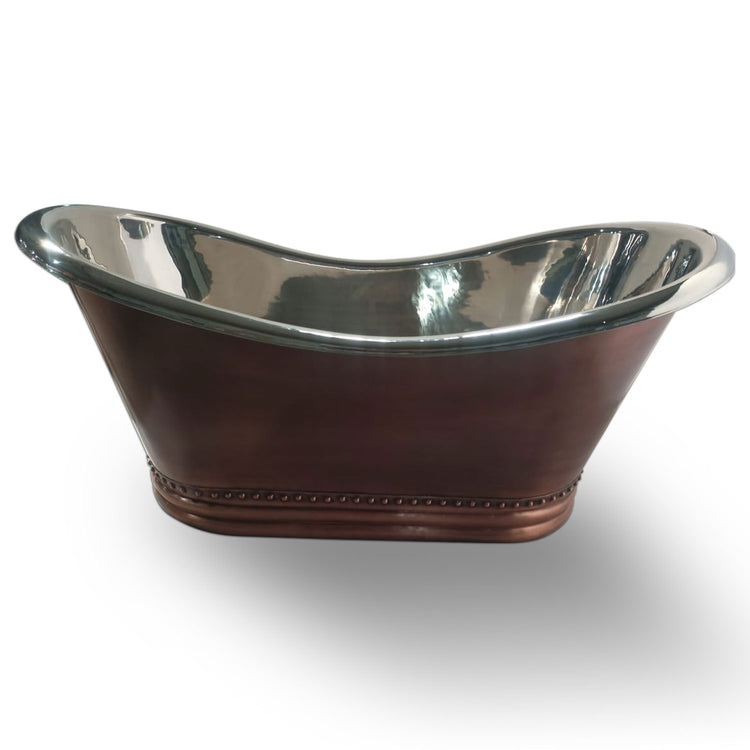 Ribbed Base Smooth Double Slipper Nickel Interior Copper Bathtub
