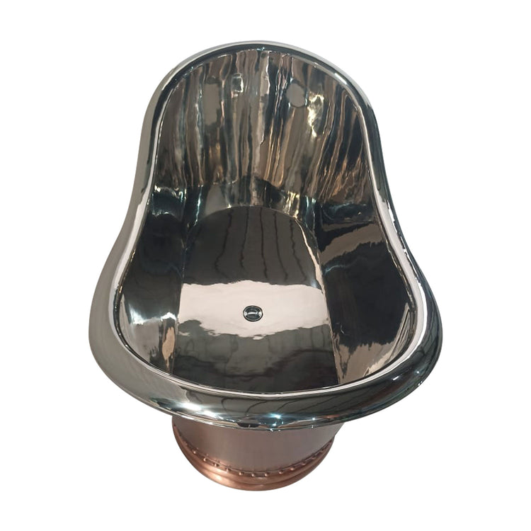 Ribbed Base Smooth Double Slipper Nickel Interior Copper Bathtub