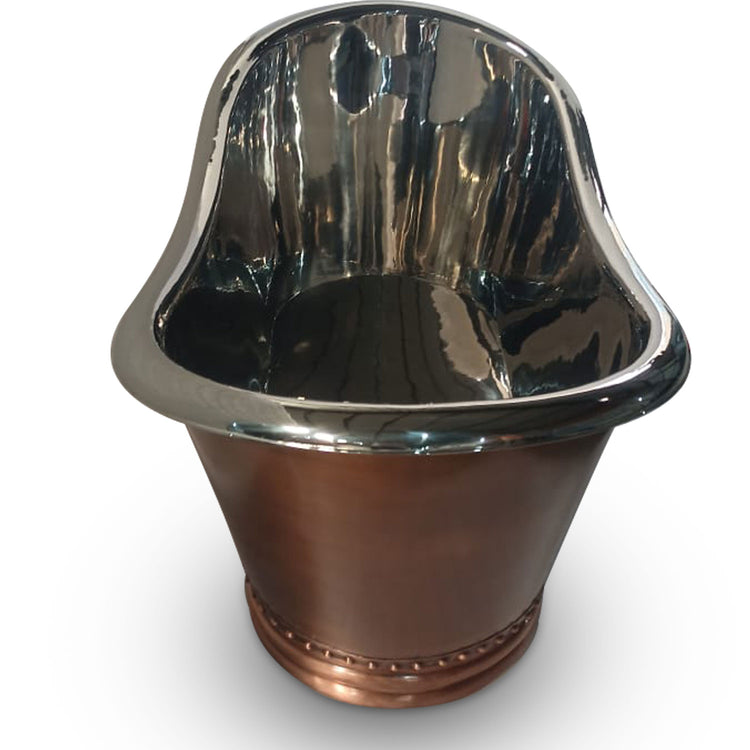 Ribbed Base Smooth Double Slipper Nickel Interior Copper Bathtub