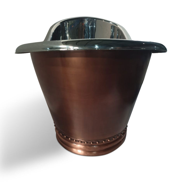 Ribbed Base Smooth Double Slipper Nickel Interior Copper Bathtub