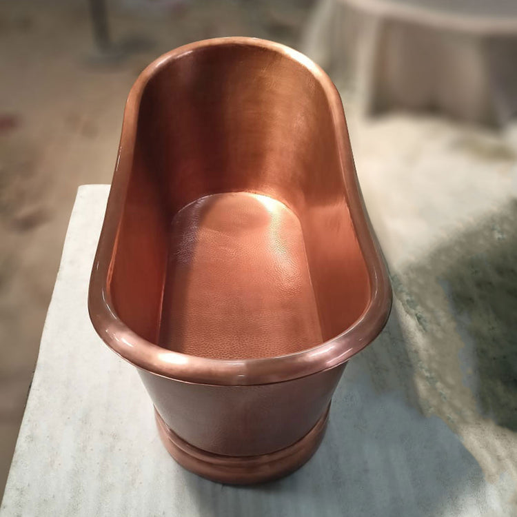 Hammered Copper Single Slipper Tub with Smooth Round Pedestal Base