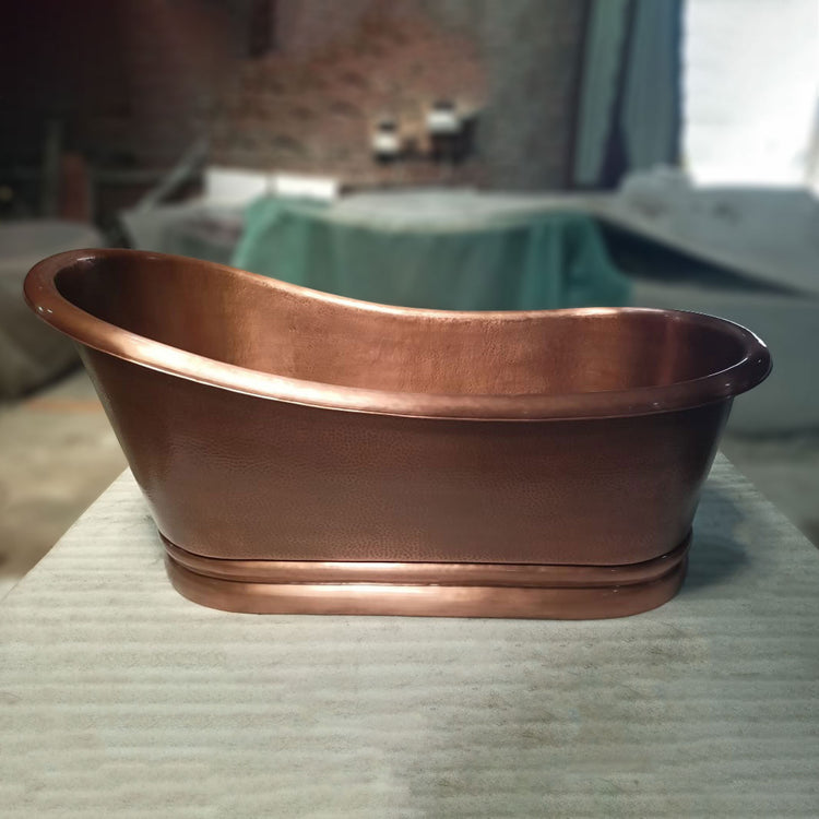 Hammered Copper Single Slipper Tub with Smooth Round Pedestal Base