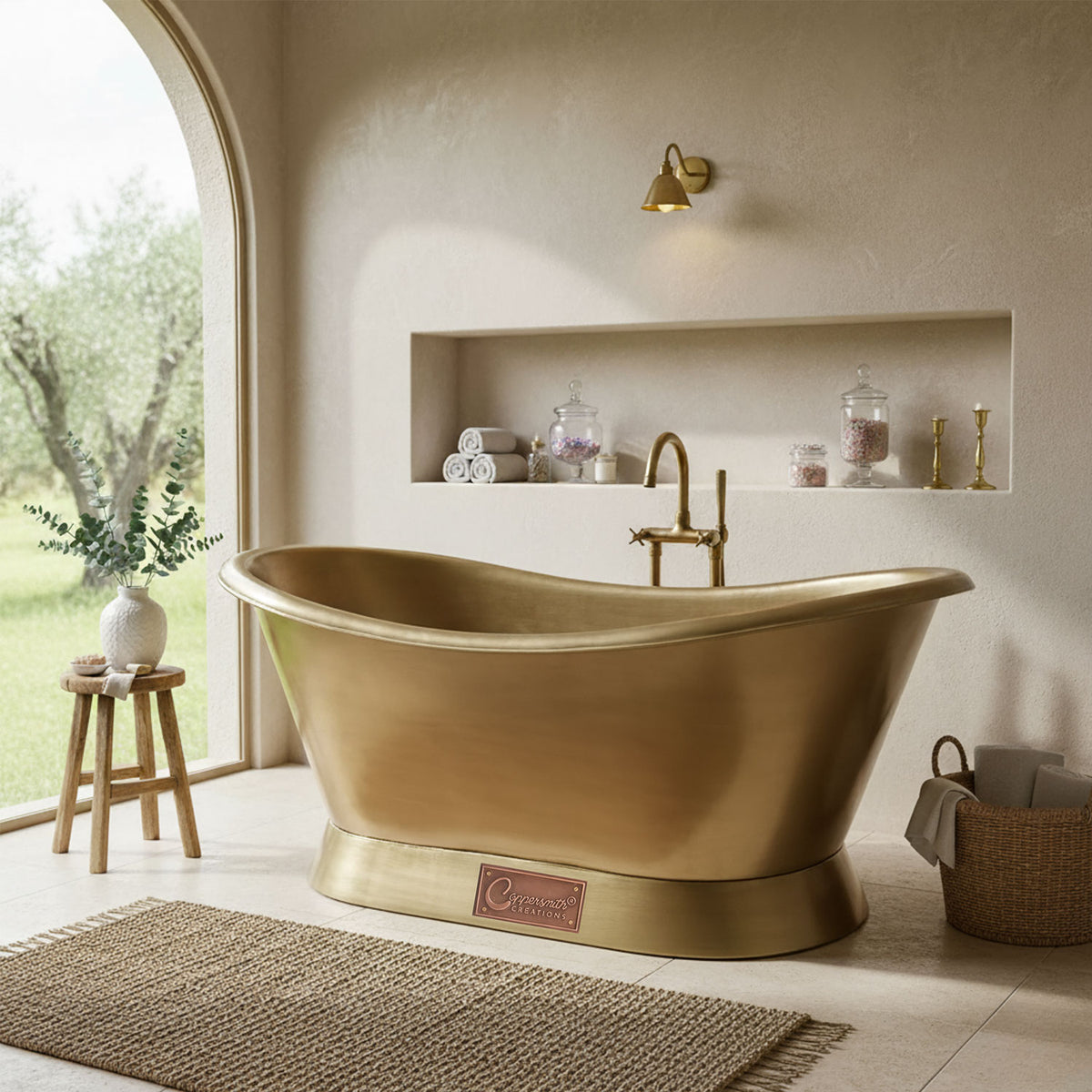 Slanting base brass bathtub brushed full brass finish