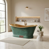 Slanting Base Brass Bathtub Polished Brass Inside & Patina Outside