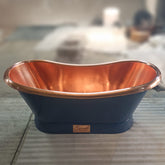 Slanting Base Copper Bathtub Copper Interior & RAL5022 Night Blue Exterior