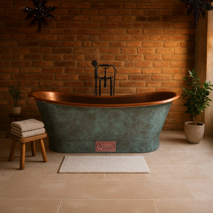 Straight Base Copper Bathtub Blue-Green Patina 1900mm