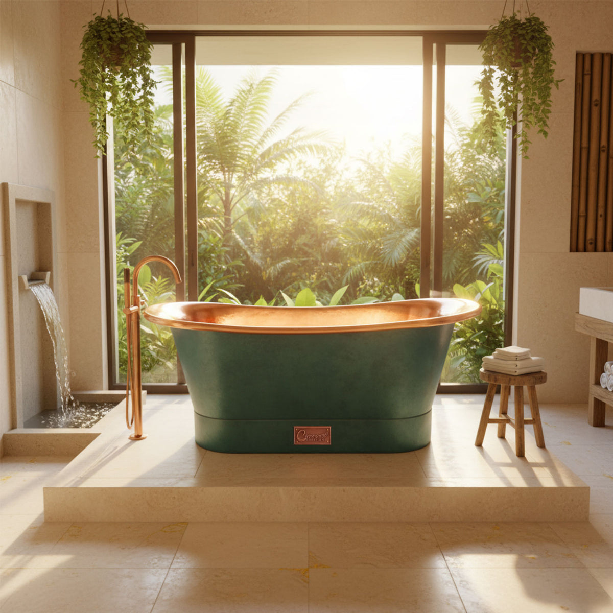 Straight base copper bathtub polish copper inside & patina exterior