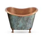 Load image into Gallery viewer, Clawfoot Bathtub Hammered Copper Double-Slipper Blue-Green Patina Exterior Soaking Tub 48-inch