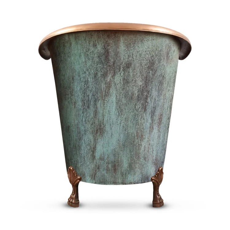 Clawfoot Bathtub Hammered Copper Double-Slipper Blue-Green Patina Exterior Soaking Tub 48-inch