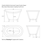 Load image into Gallery viewer, Clawfoot Bathtub Hammered Copper Double-Slipper Blue-Green Patina Exterior Soaking Tub 48-inch