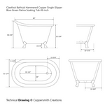 Load image into Gallery viewer, Clawfoot Bathtub Hammered Copper Single-Slipper Blue-Green Patina Soaking Tub 49-inch