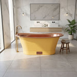 Load image into Gallery viewer, Straight Base Copper Bathtub Polished Copper Interior & RAL 1003 Signal Yellow Exterior