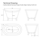Clawfoot Bathtub Hammered Copper Double-Slipper Soaking Tub 48-inch