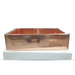 Load image into Gallery viewer, Double Bowl Copper Kitchen Sink Front Apron Smooth Shining Copper Finish
