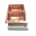 Load image into Gallery viewer, Double Bowl Copper Kitchen Sink Front Apron Smooth Shining Copper Finish