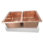 Load image into Gallery viewer, Double Bowl Copper Kitchen Sink Front Apron Smooth Shining Copper Finish