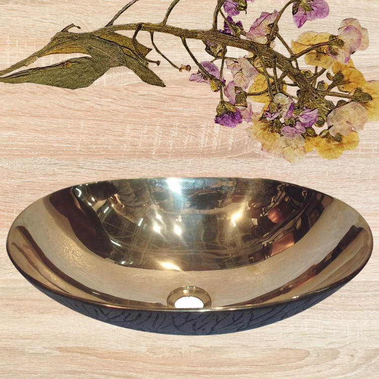 Cast Bronze Sink Shiny Yellow Inside Dark Outside