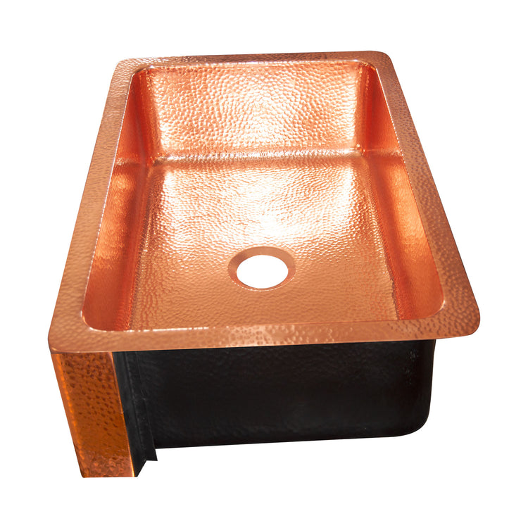 Single Bowl Copper Kitchen Sink Front Apron Hammered Shining Copper Finish