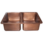 Load image into Gallery viewer, Double Bowl Copper Kitchen Sink Hammered Single Wall Antique Finish