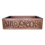 Load image into Gallery viewer, Single Bowl Sunflower Design Front Apron Copper Kitchen Sink