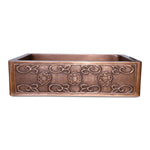 Load image into Gallery viewer, Single Bowl Three Flowers and Petals front Apron Copper Kitchen Sink