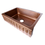 Load image into Gallery viewer, Single Bowl Vertical Parallel Lines Front Apron Copper Kitchen Sink