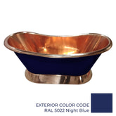 Slanting Base Copper Bathtub Copper Interior & on Base RAL5022 Night Blue Exterior