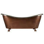 Load image into Gallery viewer, Copper Clawfoot Tub Nickel Interior Antique Hammered Copper Exterior Double Slipper