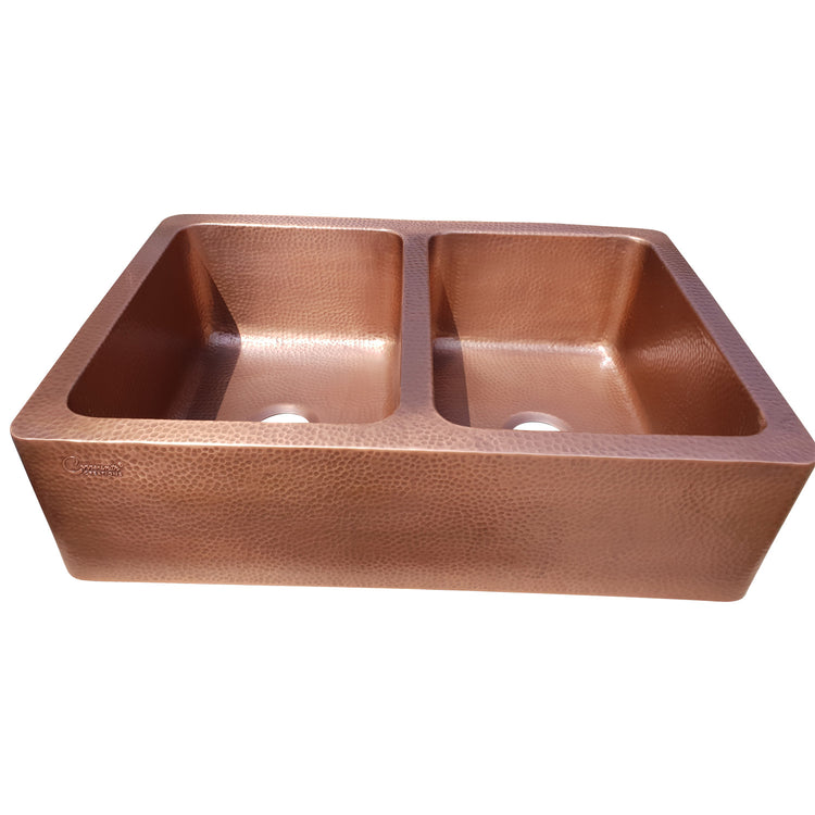 Double Bowl Hammered Front Apron Copper Kitchen Sink Antique Finish