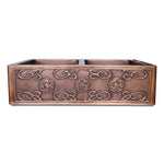 Load image into Gallery viewer, Double Bowl Three Flowers and Petals front Apron Copper Kitchen Sink