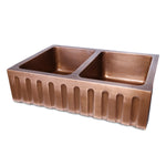 Load image into Gallery viewer, Double Bowl Vertical Parallel Lines Front Apron Copper Kitchen Sink