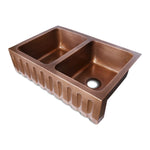 Load image into Gallery viewer, Double Bowl Vertical Parallel Lines Front Apron Copper Kitchen Sink