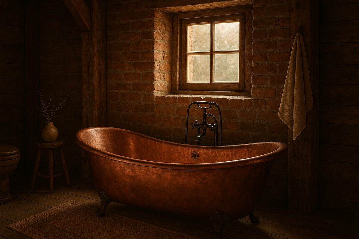 A vintage copper bathtub: the soul of a rustic cabin