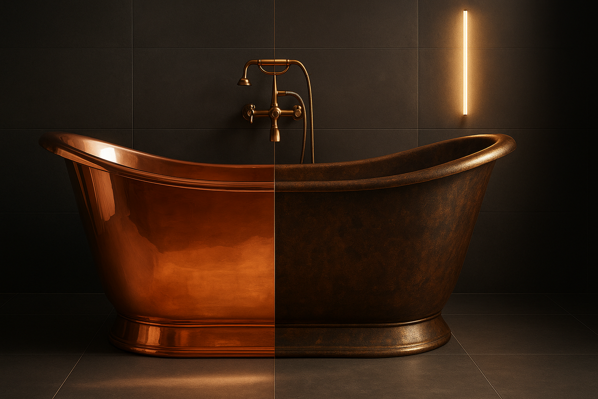 Copper bathtubs: the elegance of shine and patina
