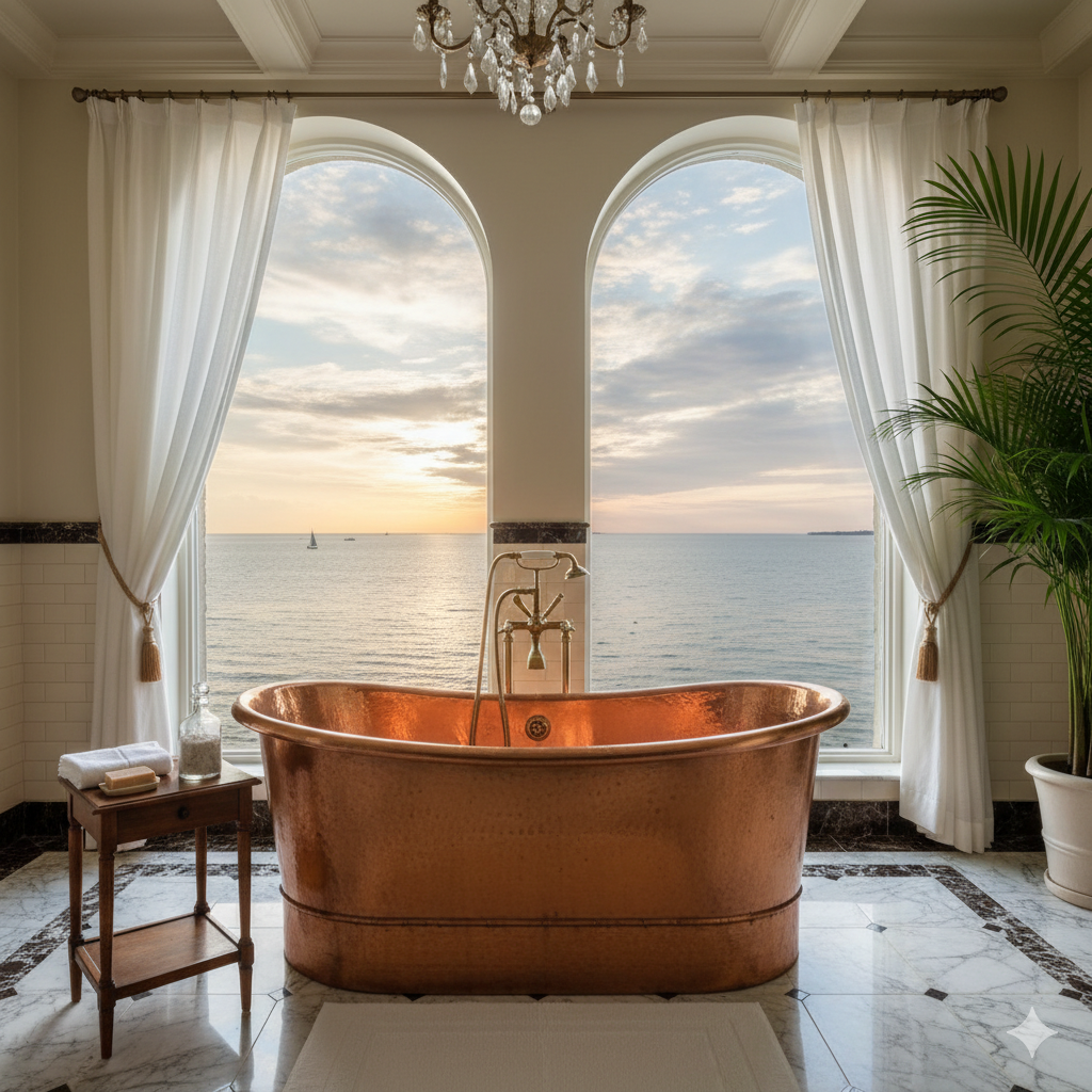 A sea facing copper bathtub: where luxury meets serenity