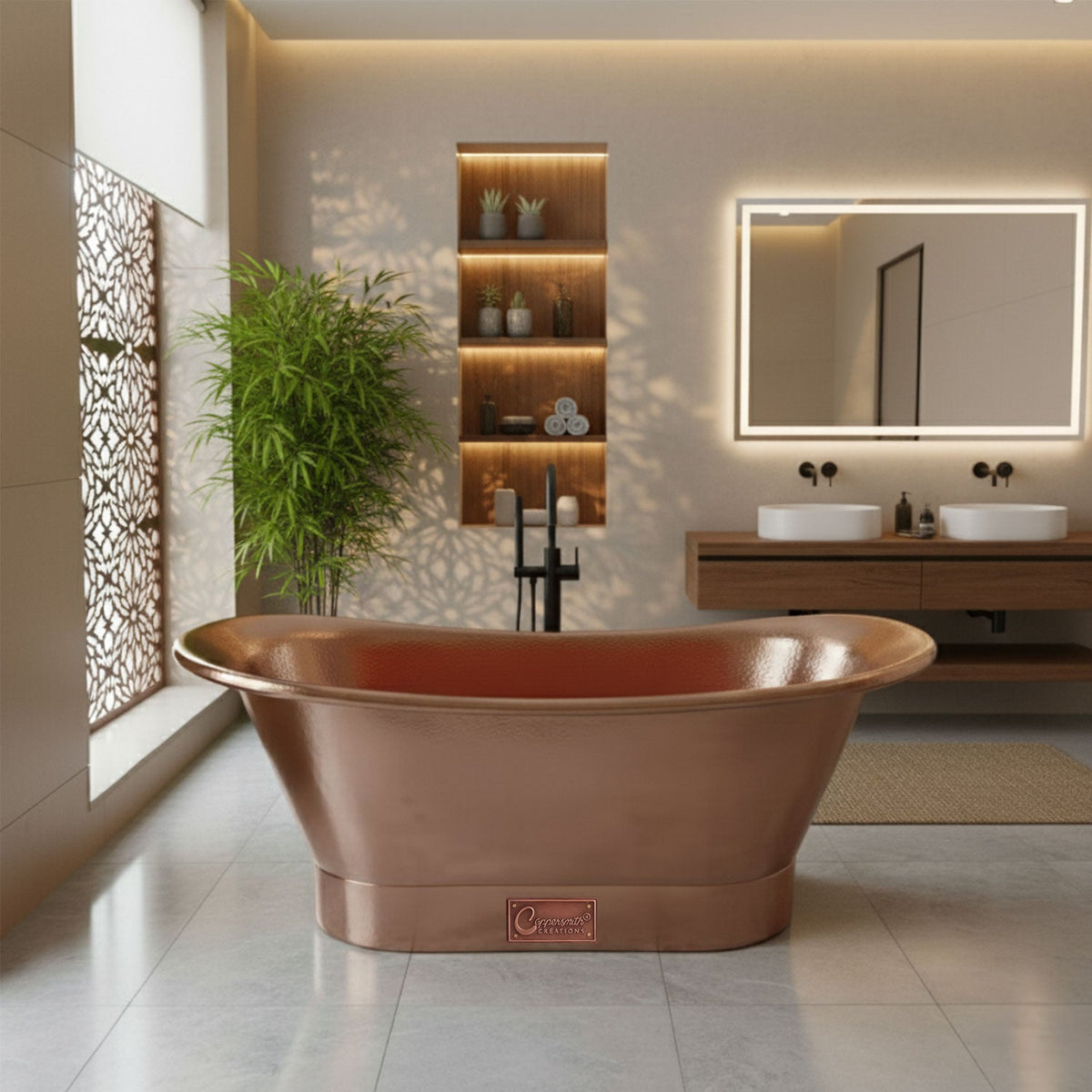 Straight base copper bathtub – hammered full copper