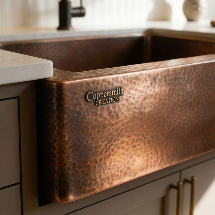 Copper Sink Hammered Front Apron 24.50 x 18.50 x 7 inch
