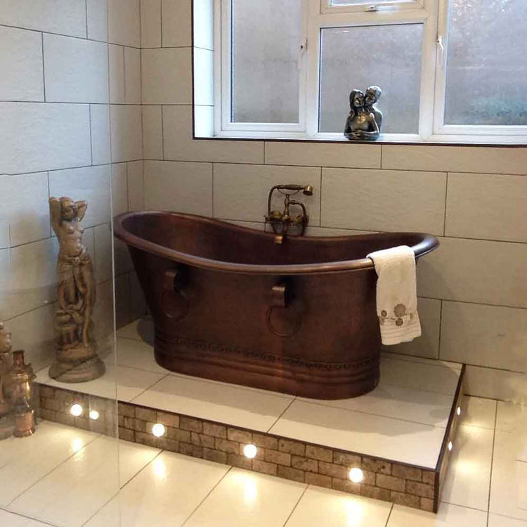 Hammered Antique Copper Tub with Ring Handles