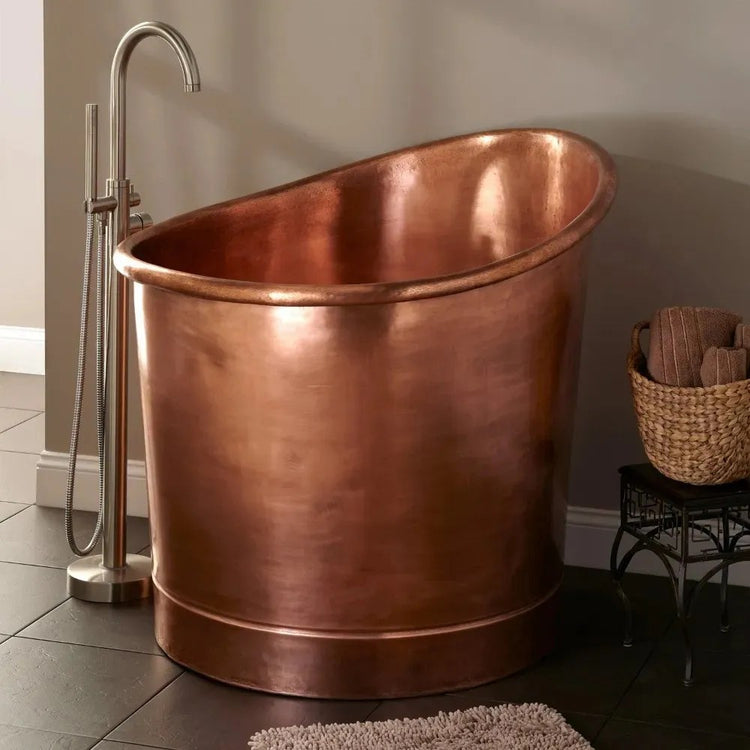 39-Inch Round Japanese Soaking Style Antique Finish Copper Bathtub