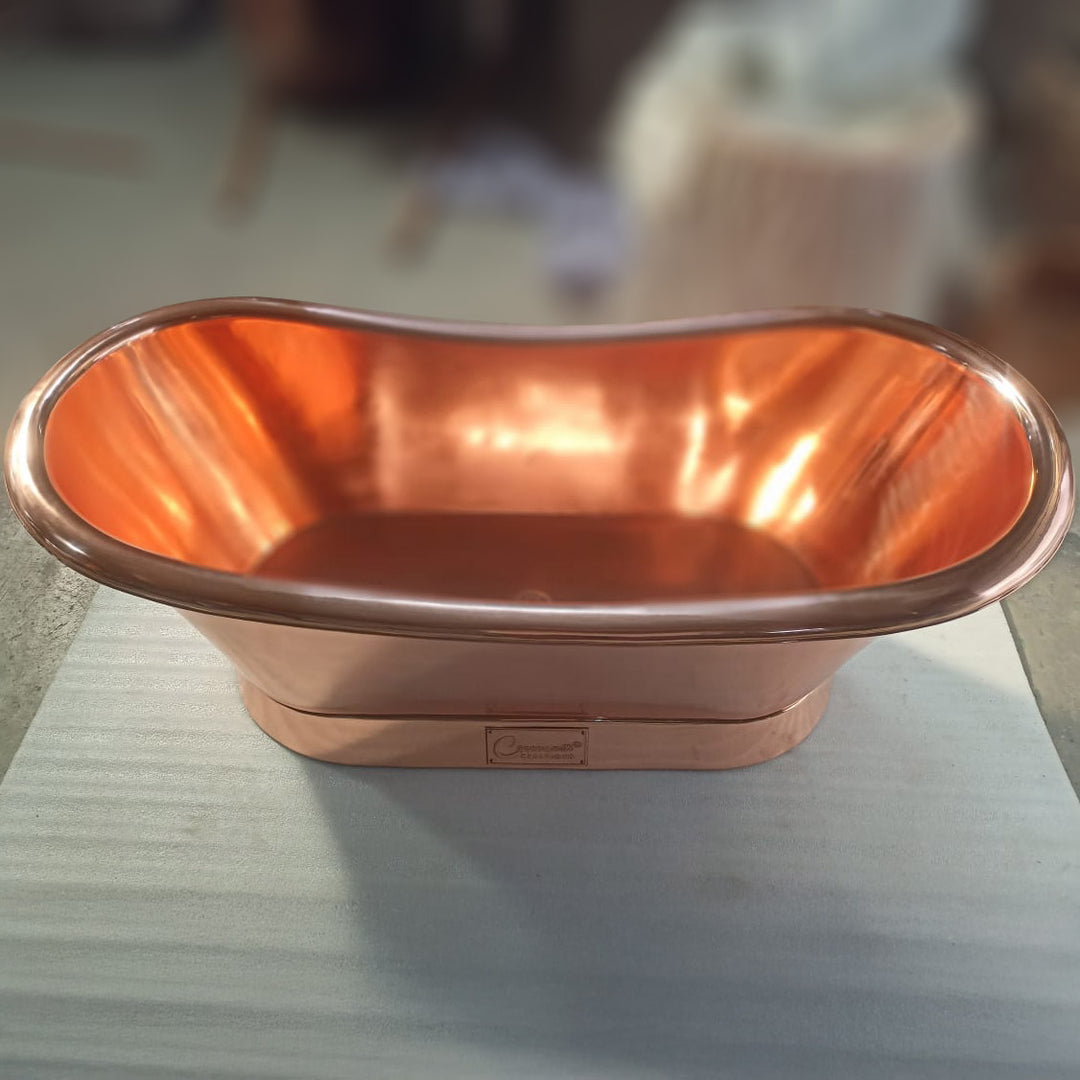 Slanting Base Copper Bathtub Full Shining Copper Finish