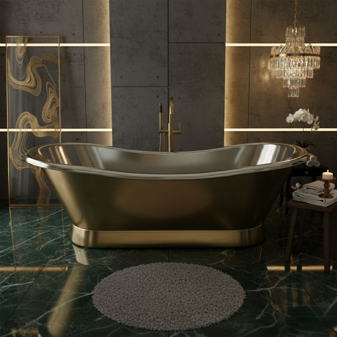 2000mm Slanting Base Brass Bathtub Nickel Interior (No Branding Plaque)