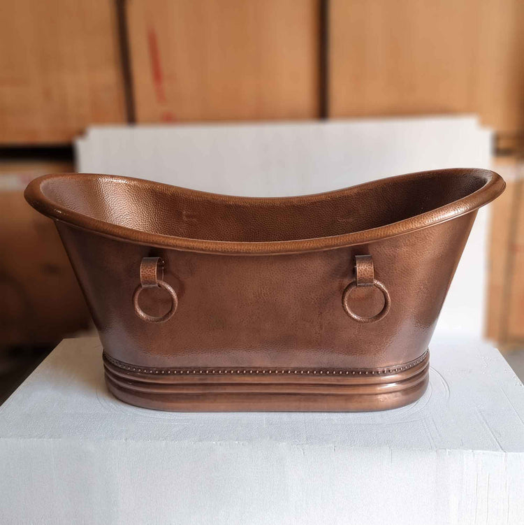 Hammered Antique Copper Tub with Ring Handles