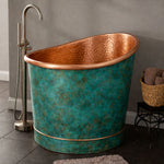 Load image into Gallery viewer, 39-Inch Japanese Soaking Copper Bathtub Hammered Antique Copper Interior Blue-Green

